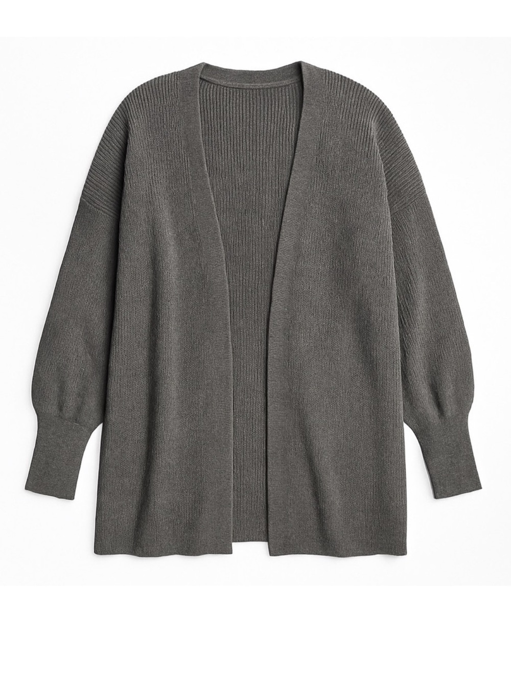 Dreamers by Debut Ribbed Open Front Cardigan Gray Balloon Sleeve XS
